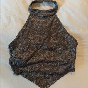 Metallic Halter Crop Top - Black/Silver Sparkle